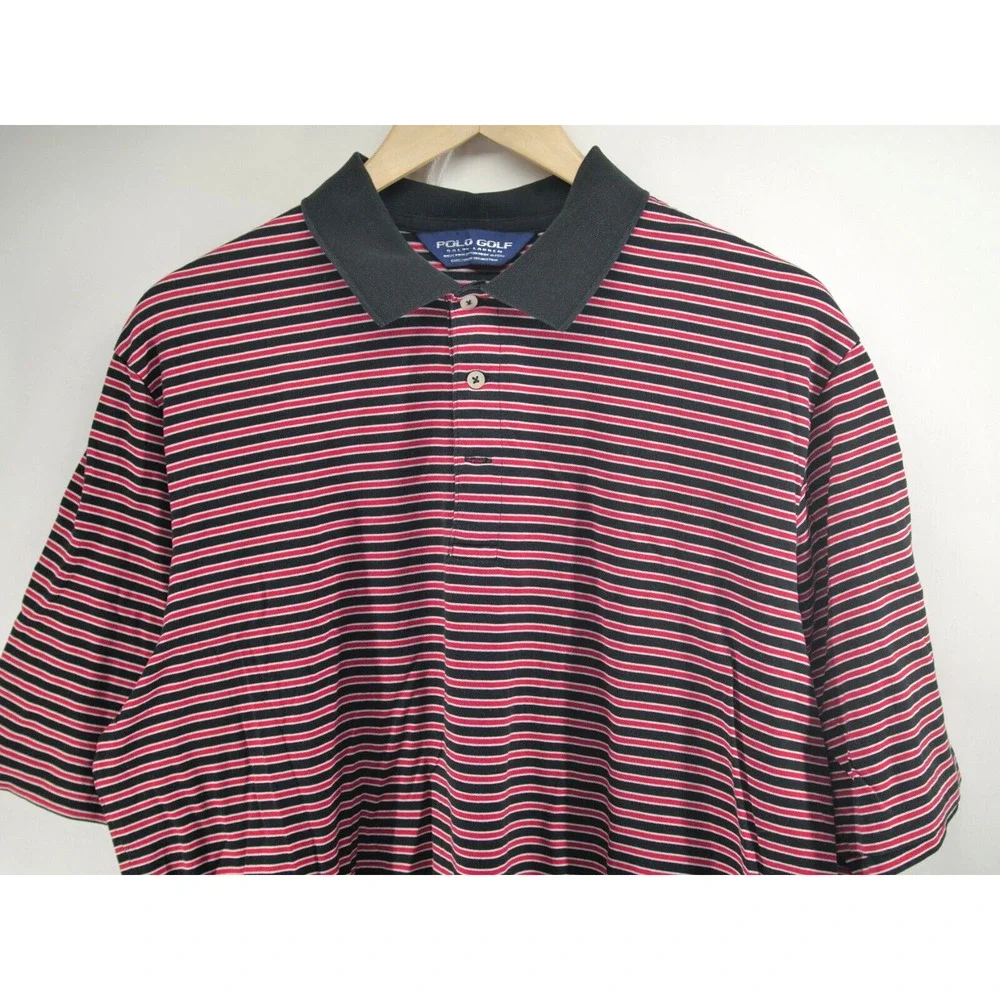 Ralph Lauren Polo Golf Shirt XL Red Black Pony Mens Striped